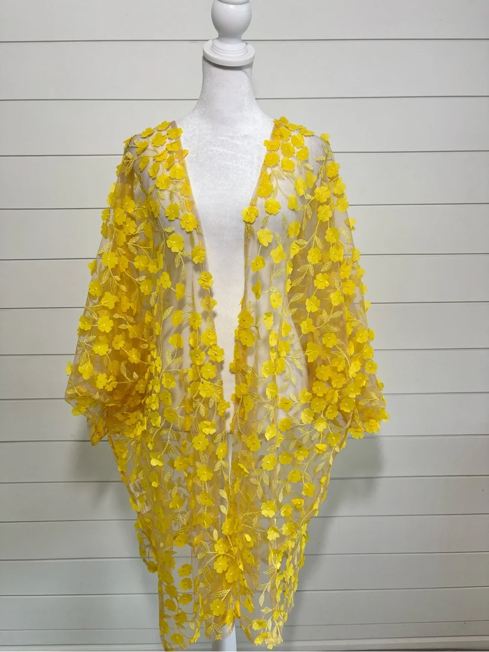 Anne Klein Yellow 3D Floral Sheer Kimono  OS